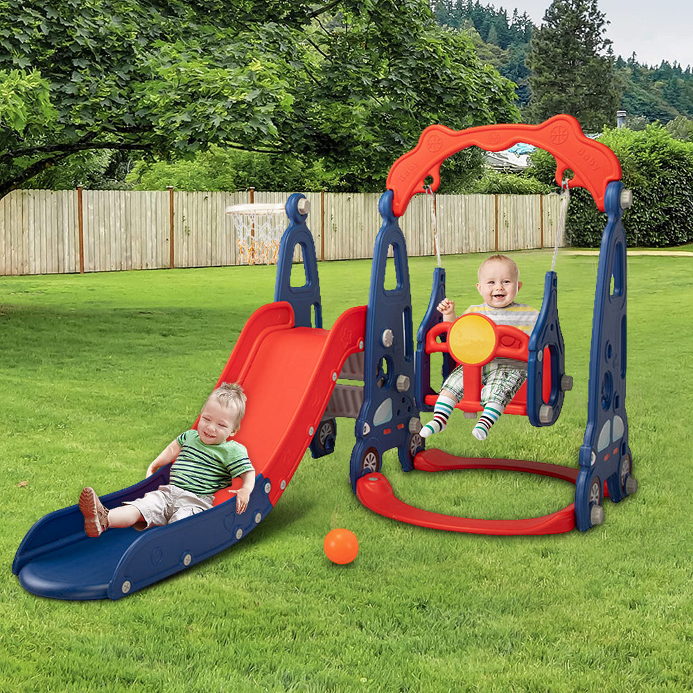 iRerts Toddler Swing and Slide Play Set, 3 In 1 Kid Toddler Outdoor Playset, Kids Play Climber Slide Playset with Basketball Hoop, Toddler Swing Set for Indoor Backyard, Outdoor Toys for Kids 1-8 Ages