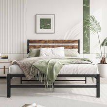 Load image into Gallery viewer, iRerts Full Bed Frame, Industrial Metal Full Platform Bed Frame, Full Size Bed Frames with Headboard, Slat Support, Bed Frame Full Size for Bedroom, No Box Spring Needed, Rustic Brown
