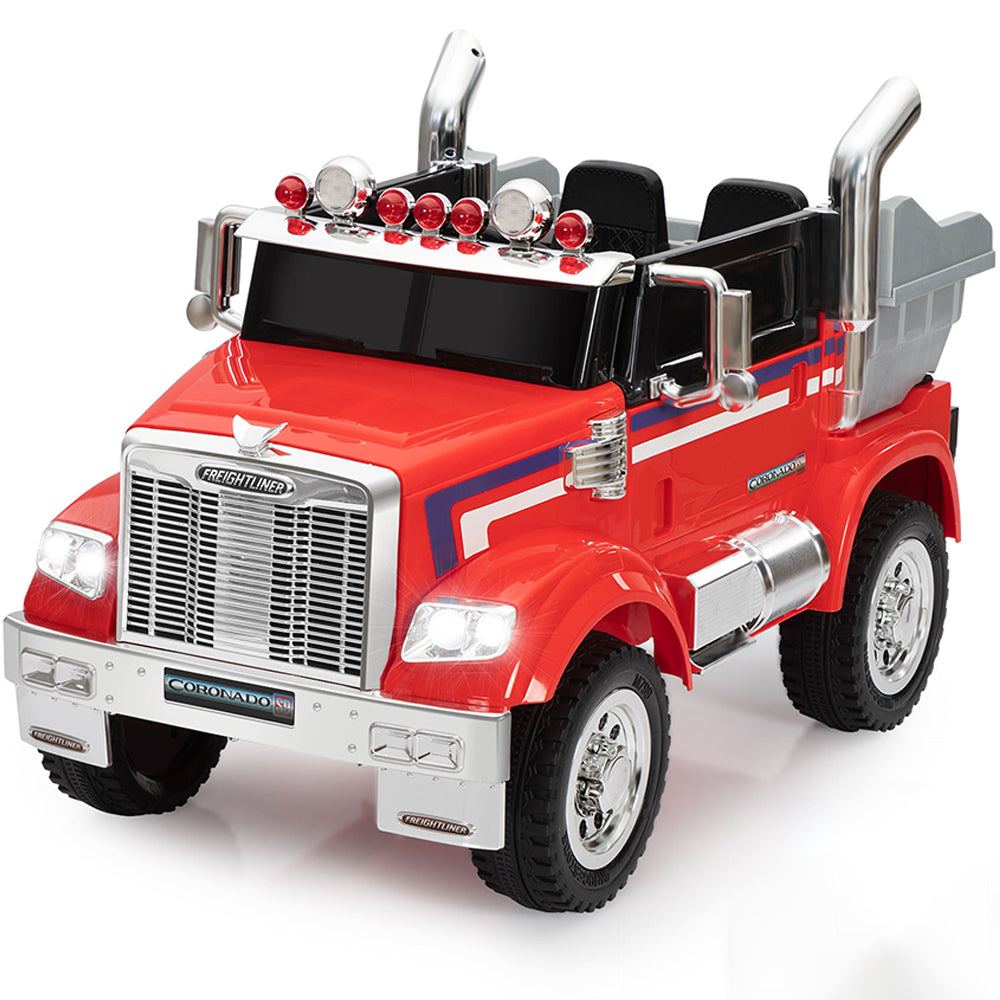 iRerts Red 12V Battery Powered Ride on Cars Trucks with Remote Control, Kids Ride on Toys with Spring Suspension, 3 Speeds, LED Headlight, Music, Safety Belt, Battery Display, Storage Toolbox