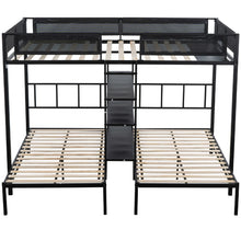 Load image into Gallery viewer, Metal Triple Bunk Beds, iRerts Triple Full Bunk Bed for Kids Teens Adults, Full Over Twin Over Twin Bunk Bed with Shelves and Guardrails, Bunk Bed for Dormitory Kids Room, No Box Spring Needed, Black
