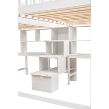Load image into Gallery viewer, iRerts Twin &amp; Twin Loft Bed with Desk, Wood Kids Loft Bed Twin Size with Shelves and Storage Staircase, Modern Twin Loft Bed Frame for Boys Girls Teens Adults, Versatile Loft Bed for Bedroom, White
