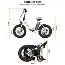 Load image into Gallery viewer, iRerts Folding Electric Bike, 500W Electric Bicycle for Adults Teens with 3 Riding Modes, Removable Battery and 20&quot; Fat Tire, Portable Adult Electric Bike Beach Snow Bicycle for Commute School, White
