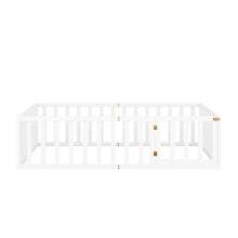 Load image into Gallery viewer, iRerts Full Floor Bed Frame for Kids Toddlers, Wood Montessori Low Floor Full Size Bed Frame with Fence Guardrail and Door, kids Full Bed for Boys Girls, Spring Needed, White
