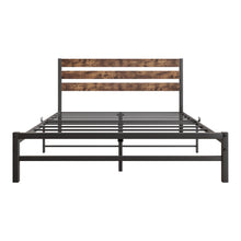 Load image into Gallery viewer, iRerts Queen Bed Frame, Industrial Metal Queen Platform Bed Frame, Queen Size Bed Frames with Headboard, Slat Support, Bed Frame Queen Size for Bedroom, No Box Spring Needed, Rustic Brown
