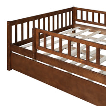 Load image into Gallery viewer, iRerts Daybed with Trundle Included, Wood Full Daybed Frame for Kids Teens Adults, Full Size Daybed Frame with Fence Guardrails, Full Size Platform Bed Frame for Bedroom, No Box Spring Needed, Walnut
