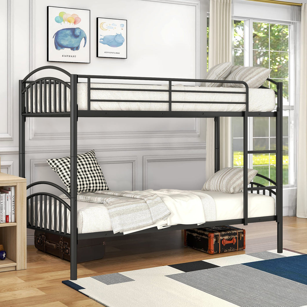 iRerts Twin Bunk Beds, Heavy Duty Twin Over Twin Metal Bunk Bed, Divided into Two Beds, Metal Bunk Bed Twin Over Twin with Safety Guard Rails, Bunk Beds for Kids Teens Adults Bedroom, Black