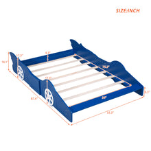 Load image into Gallery viewer, iRerts Race Car Shaped Full Bed Frame, Wood Full Platform Bed Frame for Kids Toddlers, Children Full Size Platform Bed with Wheels, Wooden Slats, No Box Spring Needed, Blue

