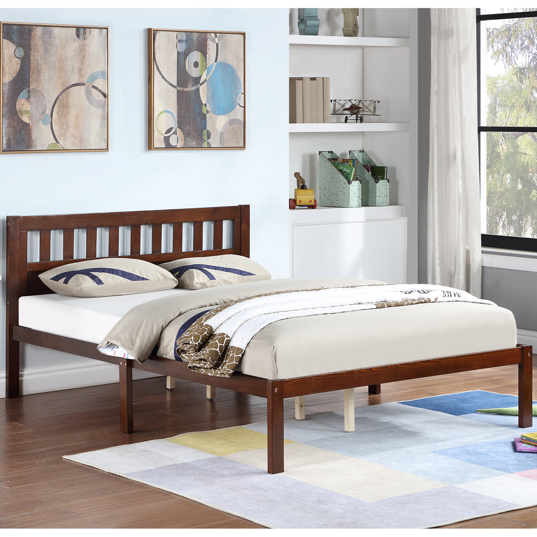 iRerts Wood Full Bed Frame, Modern Full Platform Bed Frame with Headboard, Wood Support Slats, Full Size Bed Frame No Box Spring Needed, Bed Frame Full Size for Kids Teens Adults Bedroom, Dark Walnut