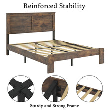 Load image into Gallery viewer, iRerts Wood Full Bed Frame with Headboard, Full Platform Bed Frame for Adults Teens, Industrial Bed Frames Full Size with Large Under Bed Storage, Noise Free, No Box Spring Needed, Dark Brown
