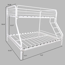 Load image into Gallery viewer, iRerts Metal Bunk Bed Twin Over Full, Heavy Duty Twin Bunk Beds for Kids Teens Adults, Twin Over Full Bunk Bed with Slats Support, No Box Spring Needed, Bunk Bed for Bedroom Dorm, White
