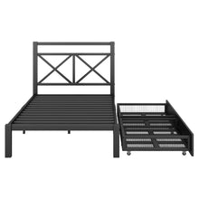 Load image into Gallery viewer, iRerts Twin Bed Frame with Storage Drawers, Metal Twin Platform Bed Frame with Headboard, Metal Slats, Twin Bed Frame No Box Spring Needed for Adults Kids, Bed Frame Twin Size for Bedroom, Black
