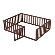 Load image into Gallery viewer, iRerts Full Floor Bed Frame for Kids Toddlers, Wood Montessori Low Floor Full Size Bed Frame with Fence Guardrail and Door, kids Full Bed for Boys Girls, Spring Needed, Walnut
