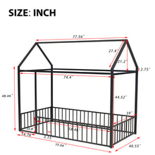 Load image into Gallery viewer, iRerts Floor Twin Bed Frame, Metal Twin Size Bed Frame for Girls Boys, Twin Bed Frame with House Roof Frame and Fence Guardrails, Toddler House Twin Bed Frame for Kids Bedroom Living Room, Black

