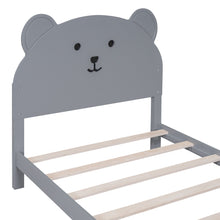 Load image into Gallery viewer, iRerts Wood Twin Platform Bed Frame with Bear-shaped Headboard and Footboard, Kids Twin Bed Frame for Boys Girls with Slats Support, Twin Bed Frames No Box Spring Needed for Bedroom, Gray
