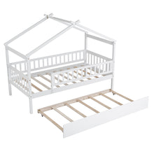 Load image into Gallery viewer, iRerts Twin Size House Bed with Twin Size Trundle, Wooden Twin Platform Bed Frame for Kids Boys Girls, House Platform Bed frame Twin Size with Slats, Kids Twin Bed Frame No Box Spring Needed, White
