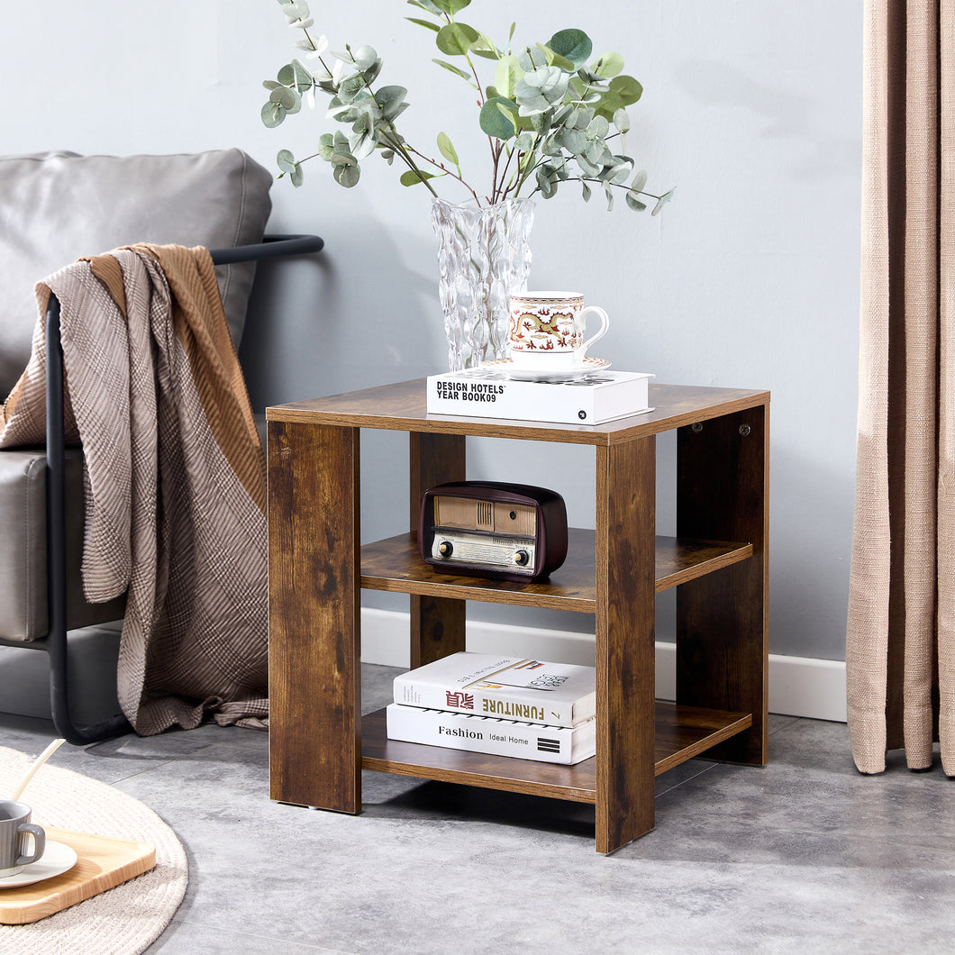 iRerts End Tables for Living Room, Rustic Brown 3 Tier Wood Nightstand, Side Table with Open Storage Shelf, Small Bedside Tables for Bedroom Nursery Living Room