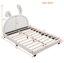 Load image into Gallery viewer, iRerts Full Bed Frame, Cute Full Size Upholstered Leather Platform Bed Frame with Rabbit Headboard, Full Platform Bed Frame for Kids Teens, Platform Bed Full for Bedroom, No Box Spring Needed, White
