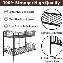 Load image into Gallery viewer, iRerts Twin Over Twin Bunk Bed, Metal Bunk Bed Twin Over Twin for Kids Teens Adults, 2 in 1 Convertible Bunk Bed with Safety Guard Rails, Twin Bunk Bed for Small Rooms Bedroom Dormitory, Black
