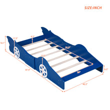 Load image into Gallery viewer, iRerts Twin Size Race Car Bed Frame with Wheels, Wood Twin Platform Bed Frame with Support Slats, Kids Twin Bed Frame for Kids Boys Girls Teens Bedroom, No Box Spring Needed, Blue
