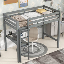 Load image into Gallery viewer, iRerts Wooden Loft Bed with Desk, Twin Loft Bed Frame for Kids Boys Girls, Twin Loft Bed with Ladder and Guardrail, Modern Loft Bed Frame Twin for Bedroom Dormitory, No Box Spring Needed, Grey
