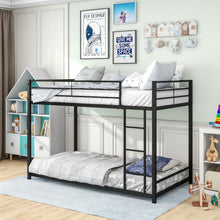 Load image into Gallery viewer, iRerts Twin Over Twin Bunk Bed, Metal Floor Bunk Bed Twin Over Twin with Ladder and Safety Guardrails, Heavy Duty Twin Over Twin Low Bunk Bed or Kids Teens Adults Bedroom, No Box Spring Needed, Black
