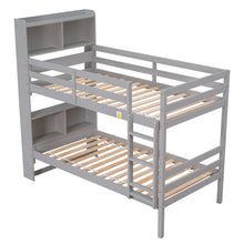 Load image into Gallery viewer, iRerts Wood Twin Bunk Bed, Twin Over Twin Bunk Beds with Bookcase Headboard, Can Be Converted into 2 Beds, Bunk Bed Twin Over Twin for Kids Teens Bedroom, No Box Spring Required, Grey
