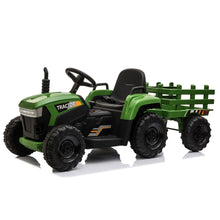 Load image into Gallery viewer, iRerts 12V Kids Ride On Tractor with Trailer, Battery Powered Electric Vehicles for Kids Boys Girls Gifts, Kids Ride on Toys with USB, Music, LED Lights, 3 Gear Shift Kids Electric Tractor
