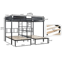 Load image into Gallery viewer, Triple Bunk Bed, iRerts Modern Full Over Twin Over Twin Bunk Bed, Metal Full Bunk Bed with Shelves, Guardrails, Twin Bunk Beds for Kids Teens Adults, Bunk Bed for Bedroom Dormitory Kids Room, Black
