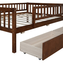Load image into Gallery viewer, iRerts Daybed with Storage Drawers, Wood Full Daybed Frame for Kids Teens Adults, Full Size Daybed Frame with Fence Guardrails, Full Size Platform Bed Frame for Bedroom, No Box Spring Needed, Walnut
