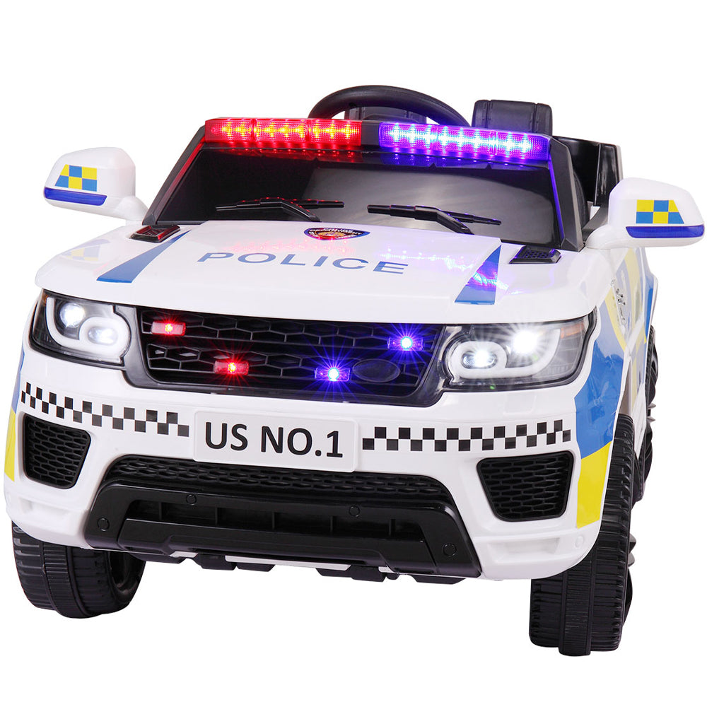 iRerts 12V Kid Ride on Police Car, Kids Ride on Toys for Boys Girls, Battery Powered Kids Electric Car with Remote Control, Siren, Flashing Lights, Music, 3-5 Years Old Kids Birthday Gifts, White