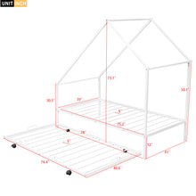 Load image into Gallery viewer, iRerts Twin Size Metal House Bed Frame with Trundle, Modern Twin Platform Bed Frame with Metal Slats, Twin Bed Frame No Box Spring Needed, Twin Size Bed Frame for Kids Bedroom, White
