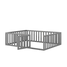 Load image into Gallery viewer, iRerts Full Floor Bed Frame for Kids Toddlers, Wood Montessori Low Floor Full Size Bed Frame with Fence Guardrail and Door, kids Full Bed for Boys Girls, Spring Needed, Gray
