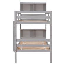 Load image into Gallery viewer, iRerts Twin Over Twin Bunk Bed, Convertible to 2 Beds Wood Twin Bunk Bed for Kids Teens Adults, Bunk Bed Twin Over Twin with Bookcase Headboard, Safety Rail and Ladder, Grey
