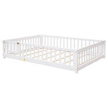 Load image into Gallery viewer, iRerts Full Floor Bed Frame for Kids Toddlers, Wood Low Floor Full Size Bed Frame with Fence Guardrail and Door, kids Full Bed for Boys Girls, No Box Spring Needed, White

