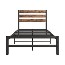 Load image into Gallery viewer, iRerts Twin Bed Frame, Industrial Metal Twin Platform Bed Frame, Twin Size Bed Frames with Headboard, Slat Support, Bed Frame Twin Size for Bedroom, No Box Spring Needed, Rustic Brown
