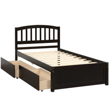 Load image into Gallery viewer, Twin Bed Frame with Storage Drawers, iRerts Wood Twin Platform Bed Frame with Headboard, Wood Slats, Twin Bed Frame No Box Spring Needed for Adults Kids, Bed Frame Twin Size for Bedroom, Espresso
