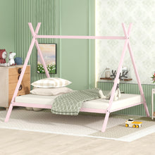 Load image into Gallery viewer, iRerts Metal Full Size House Bed Frame, Kids Full Bed Frame with Metal Slats, Kids Toddlers Tent Bed Frame Full Size for Boys Girls, Full Bed Frame No Box Spring Needed for Bedroom, Pink
