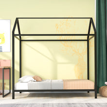 Load image into Gallery viewer, iRerts Twin Bed Frame for Girls Boys, Metal Toddler Twin House Bed Frame, Kids Bed Frame for Boys Girls, House Bed Frame Twin Size with Metal Slats, Floor Bed for Kids No Box Spring Needed, Black
