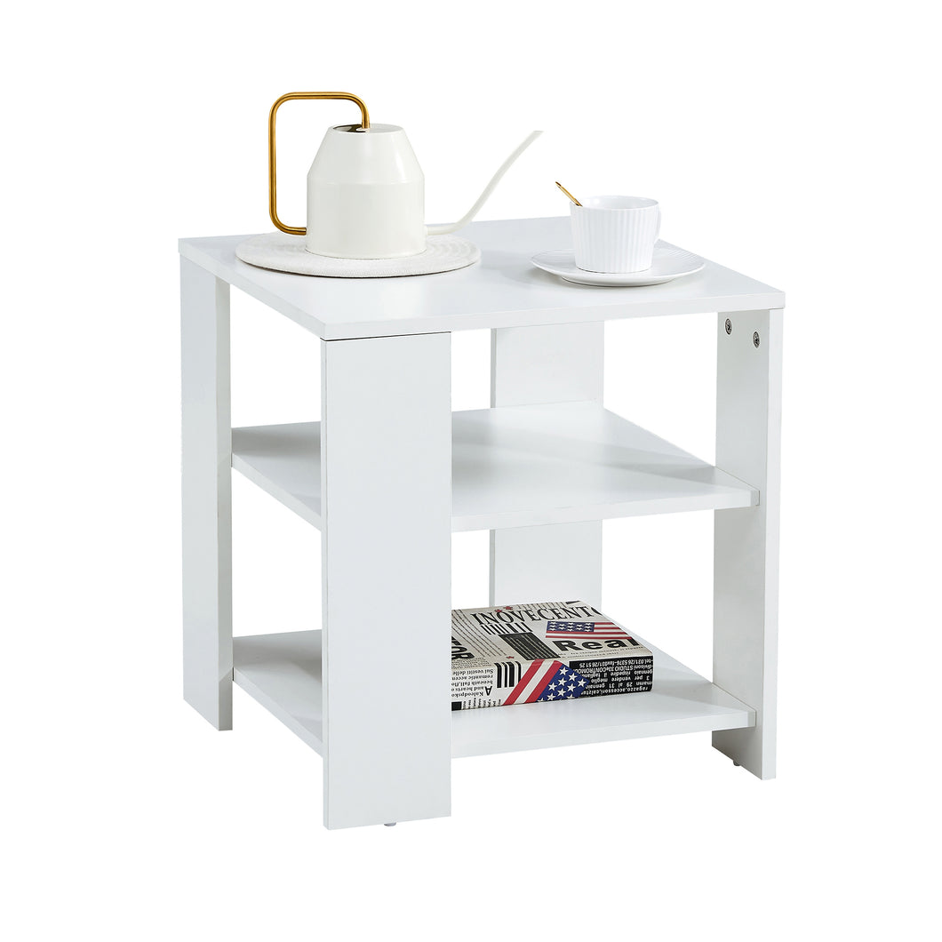 iRerts 3 Tier Nightstand, Modern Small End Table, Wood Side Table with Open Shelf, Farmhouse Bedside Tables for Bedroom Nursery Living Room, White