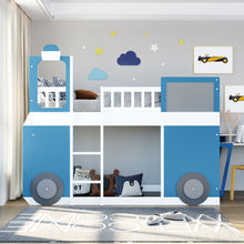 Load image into Gallery viewer, iRerts Wood Kids Loft Bed for Boys Girls, Train Shape Twin Size Loft Bed Frame with Window, Ladders and Guardrails, Spacious Under Bed Space, Playhouse Twin Loft Beds Bedroom Furniture, Blue

