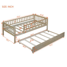 Load image into Gallery viewer, iRerts Daybed with Trundle Included, Wood Twin Daybed Frame for Kids Teens Adults, Twin Size Daybed Frame with Fence Guardrails, Twin Size Platform Bed Frame for Bedroom, No Box Spring Needed, Natural
