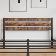 Load image into Gallery viewer, iRerts Queen Bed Frame, Industrial Metal Queen Platform Bed Frame, Queen Size Bed Frames with Headboard, Slat Support, Bed Frame Queen Size for Bedroom, No Box Spring Needed, Rustic Brown
